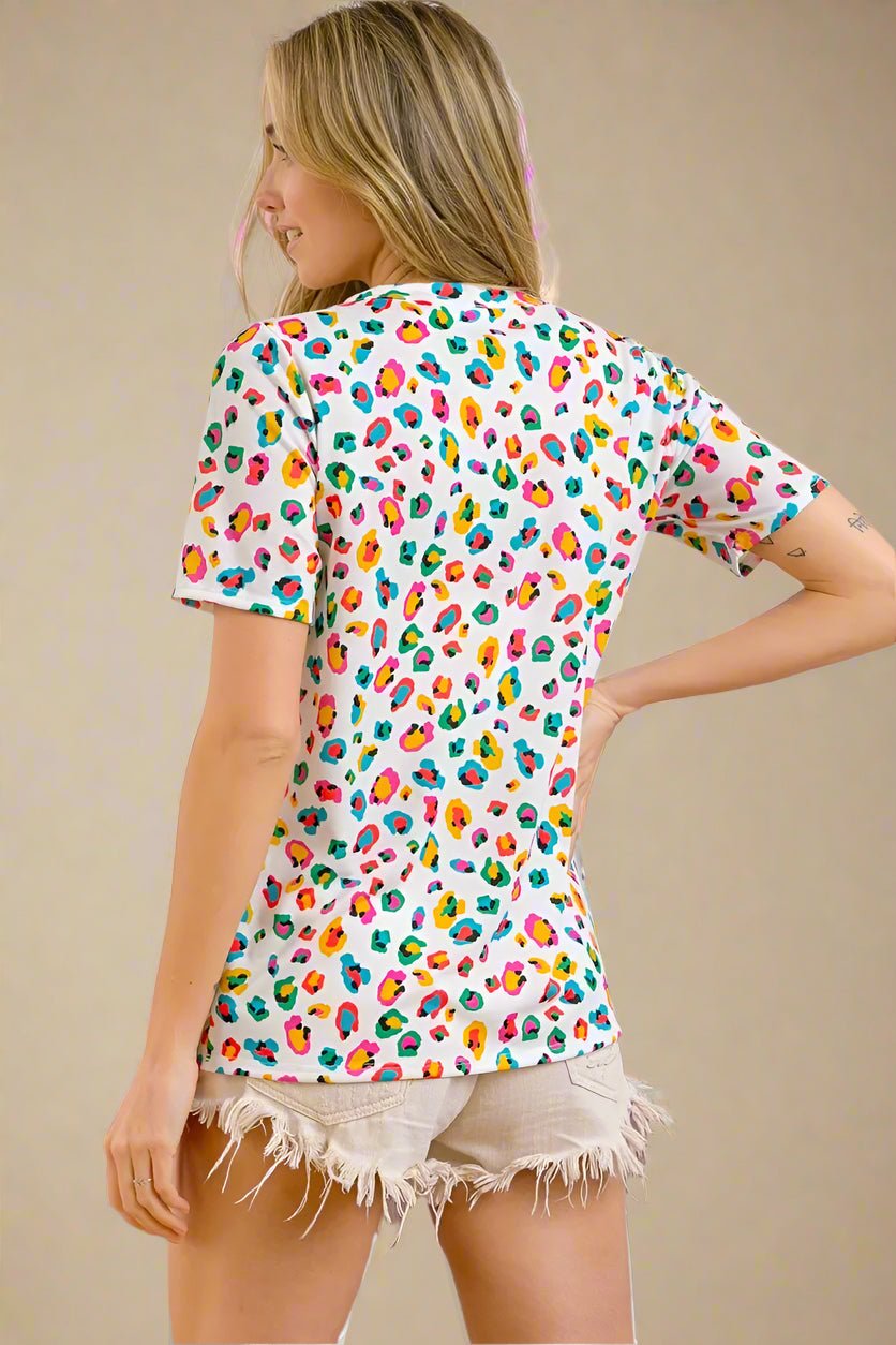 BiBi - Ruched Leopard Print Top in Multi White