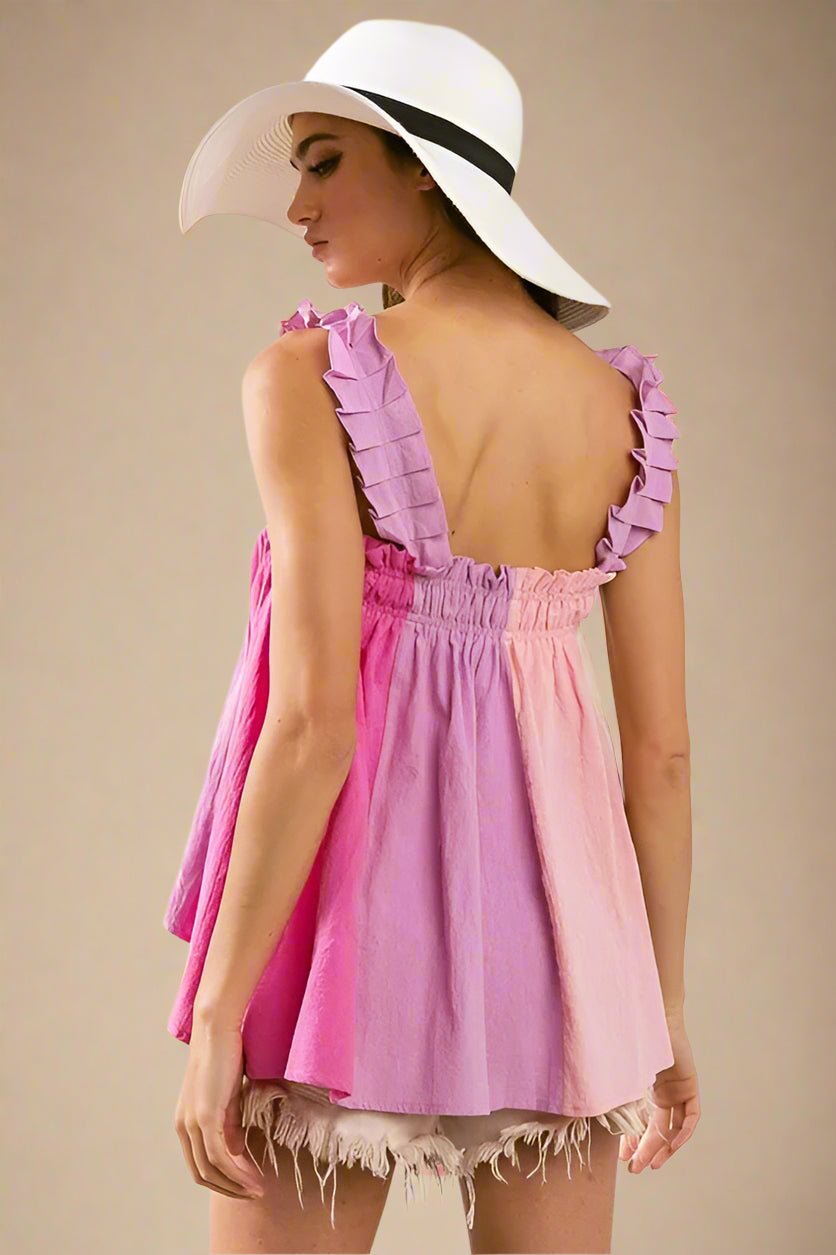 BiBi - Ruffle Strap Ombre Babydoll Top in Pink & Orchid