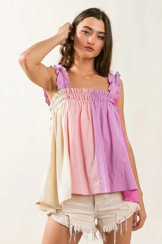 BiBi - Ruffle Strap Ombre Babydoll Top in Pink & Orchid
