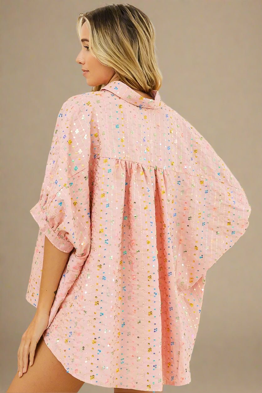 BiBi - Sequin Embellished Button Down Top – Blush Pink