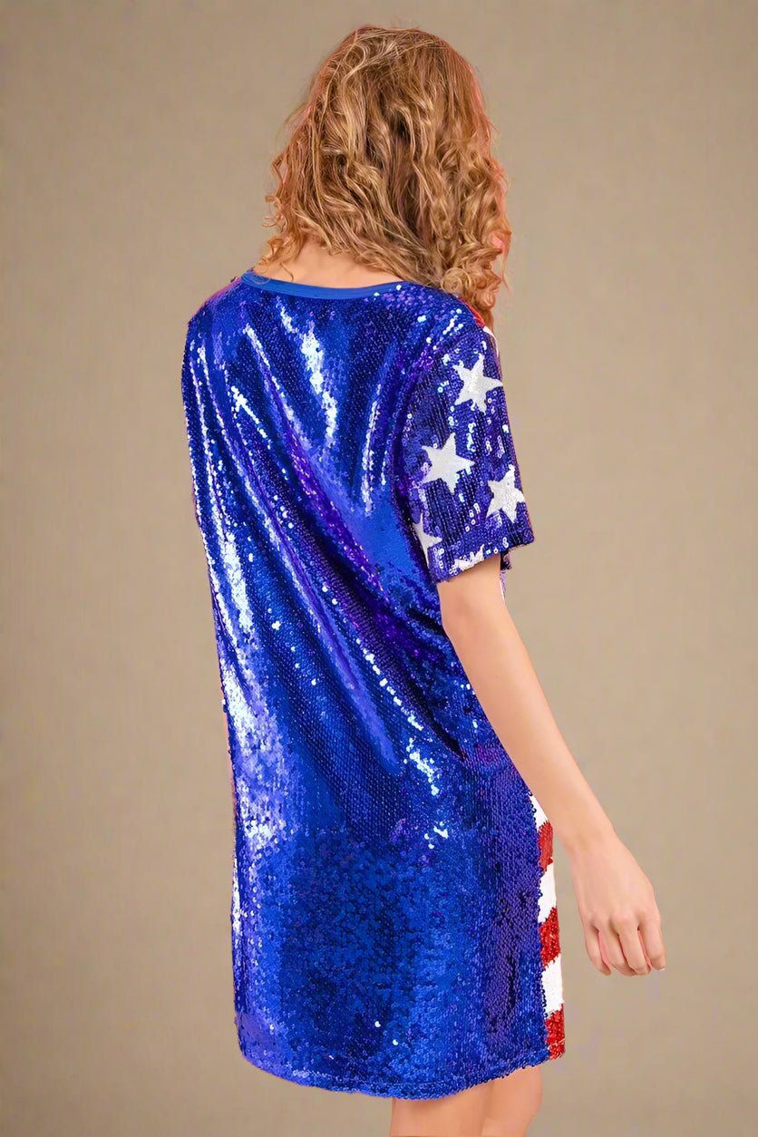 BiBi - Sequin USA Mini Dress in Red & Royal Blue