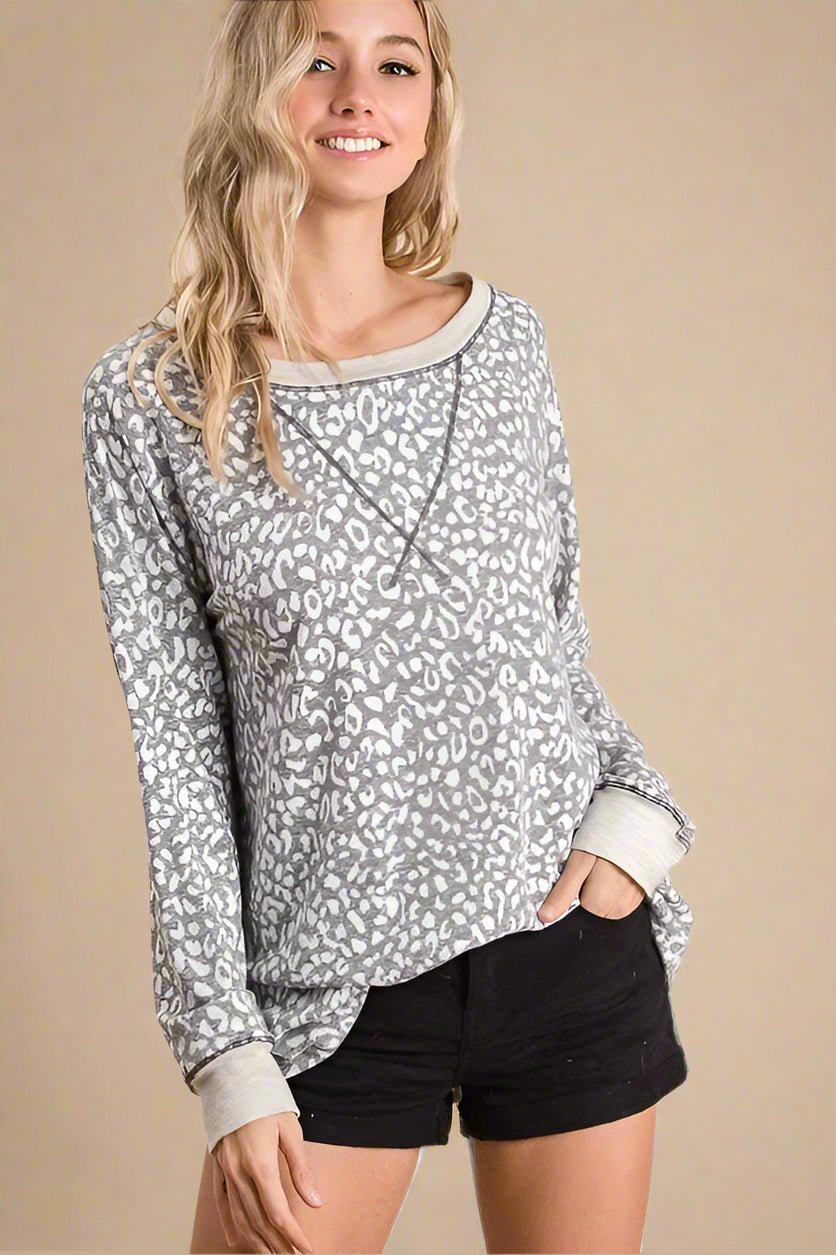 BiBi - Snow Leopard Print Long Sleeve T-Shirt