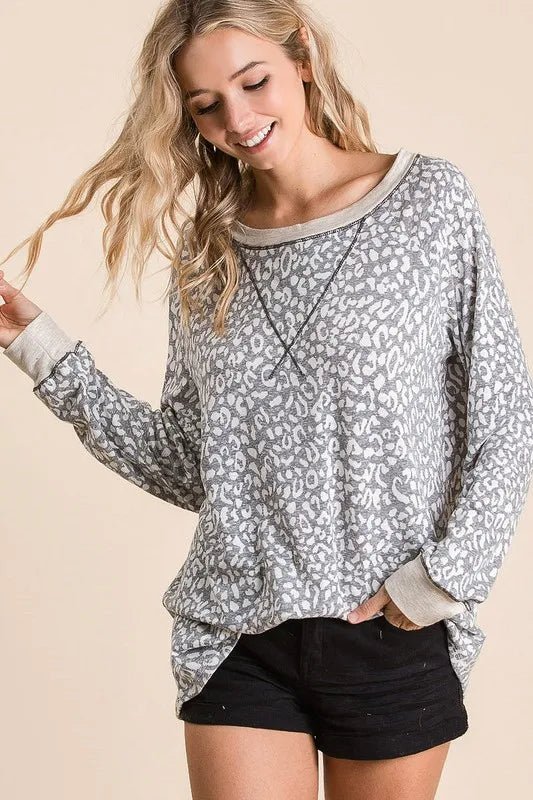 BiBi - Snow Leopard Print Long Sleeve T-Shirt