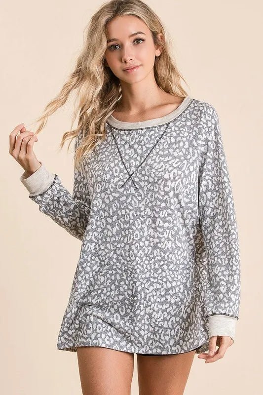 BiBi - Snow Leopard Print Long Sleeve T-Shirt