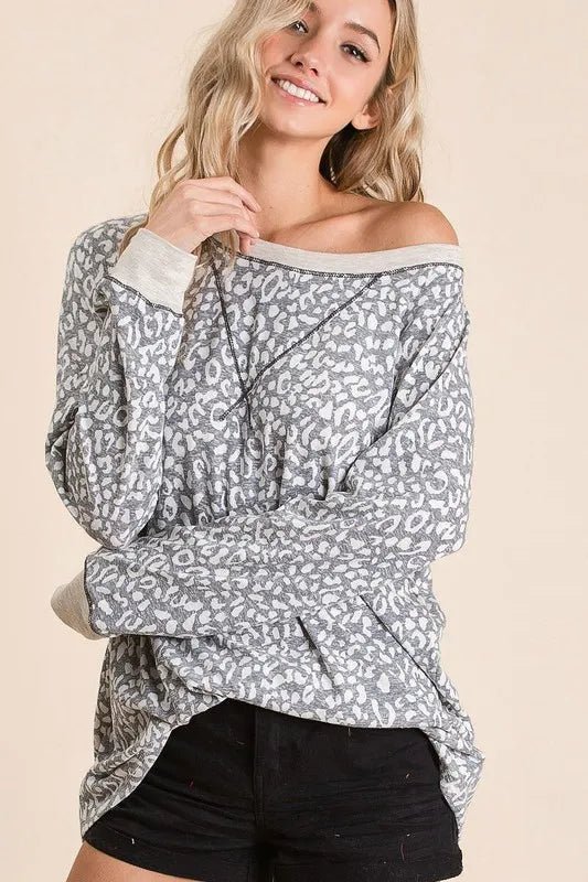 BiBi - Snow Leopard Print Long Sleeve T-Shirt