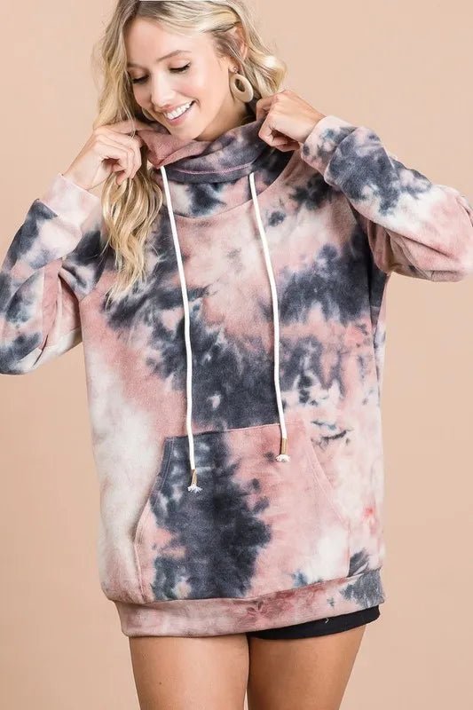 BiBi - Soft Cowl Neck Pullover – Charcoal Rose Tie - Dye