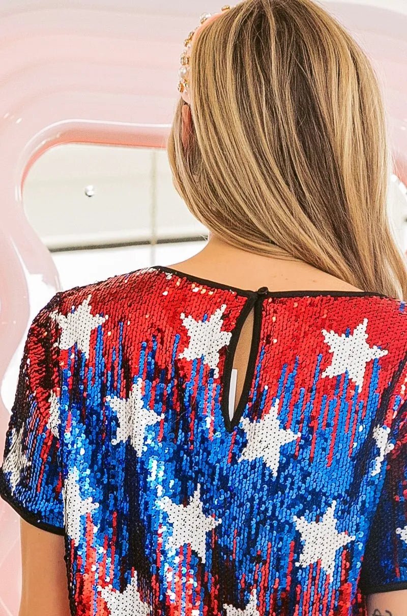 BiBi - Star Spangled Sequin Tee in Red, White, and Blue