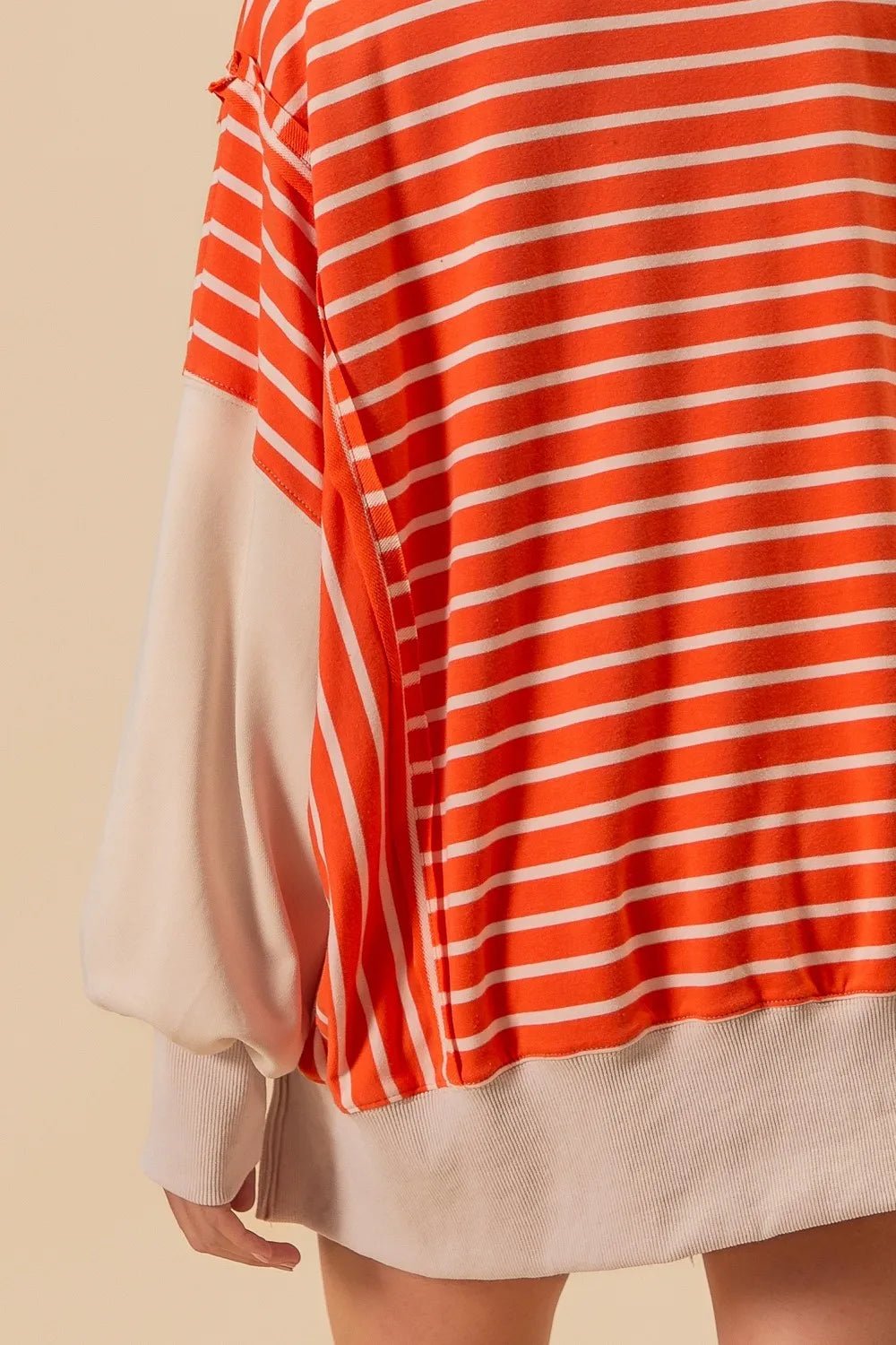 BiBi - Striped Colorblock Rugby Pullover – Tangerine & Cream