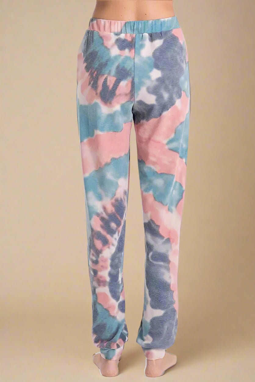 BiBi - Tie Dye Fleece Joggers in Blue & Blush