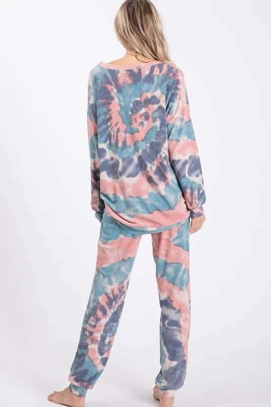 BiBi - Tie Dye Fleece Joggers in Blue & Blush