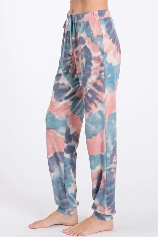 BiBi - Tie Dye Fleece Joggers in Blue & Blush