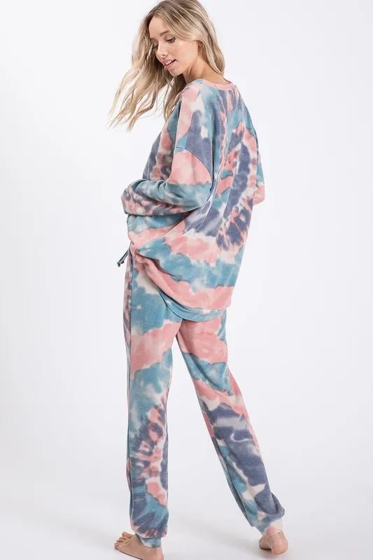 BiBi - Tie Dye Fleece Joggers in Blue & Blush