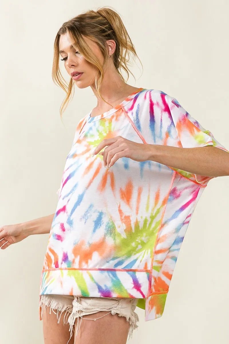 BiBi - Tie - Dye Oversized Tee in Rainbow & White