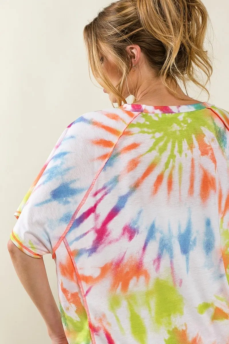 BiBi - Tie - Dye Oversized Tee in Rainbow & White
