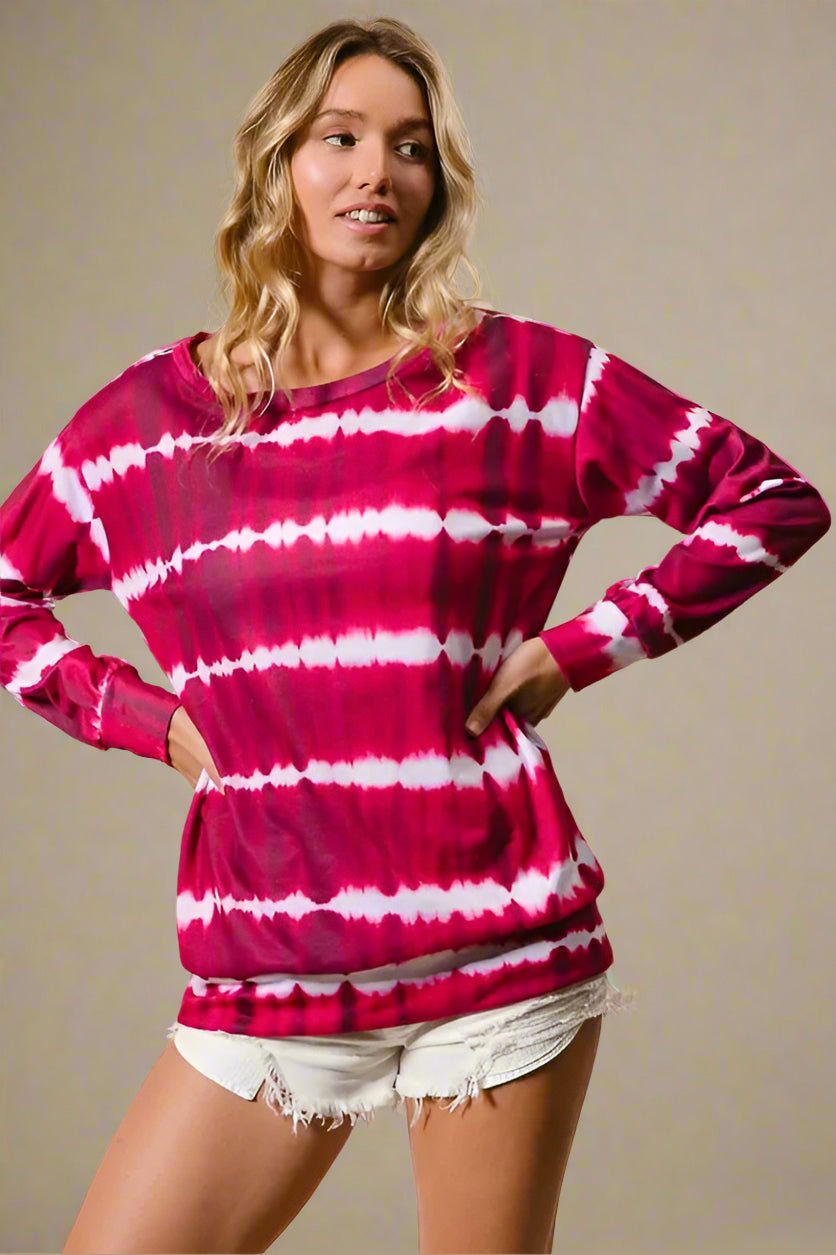 BiBi - Tie - Dye Pullover Sweatshirt – Berry Fuchsia & White