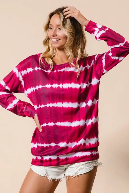 BiBi - Tie - Dye Pullover Sweatshirt – Berry Fuchsia & White
