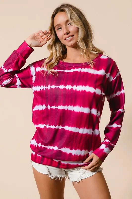 BiBi - Tie - Dye Pullover Sweatshirt – Berry Fuchsia & White
