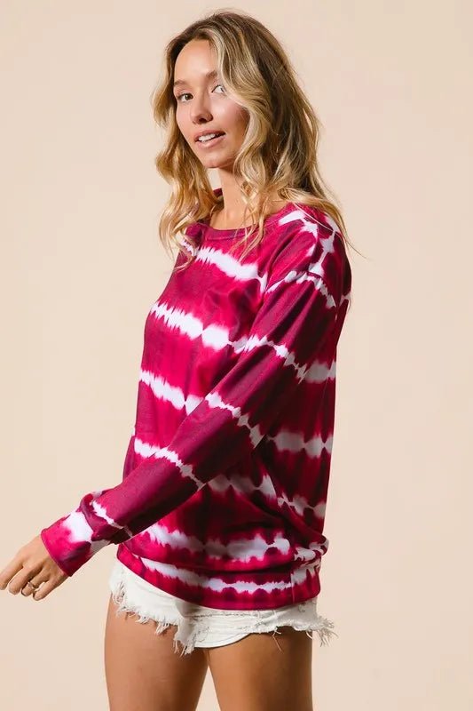 BiBi - Tie - Dye Pullover Sweatshirt – Berry Fuchsia & White