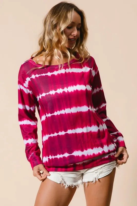 BiBi - Tie - Dye Pullover Sweatshirt – Berry Fuchsia & White