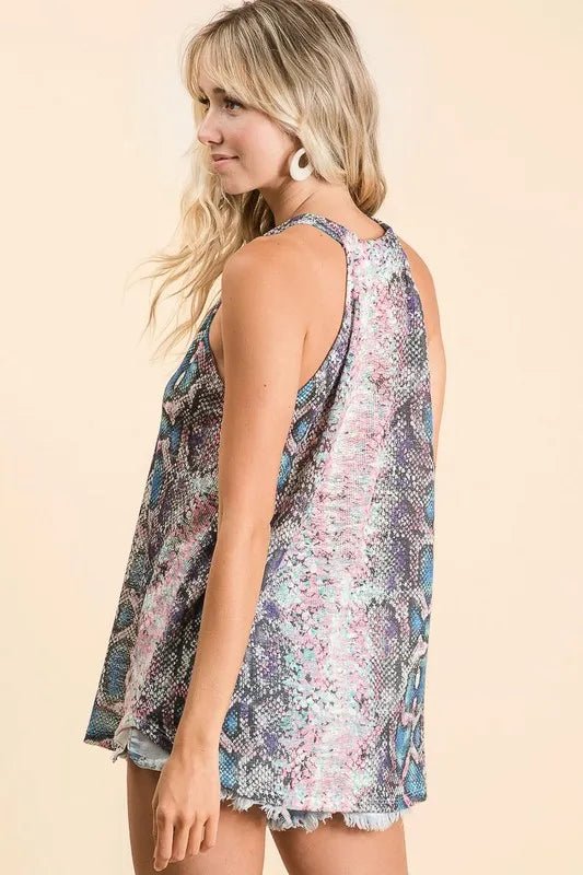 BiBi - Vibrant Snake Print Halter Top – Blue & Pink