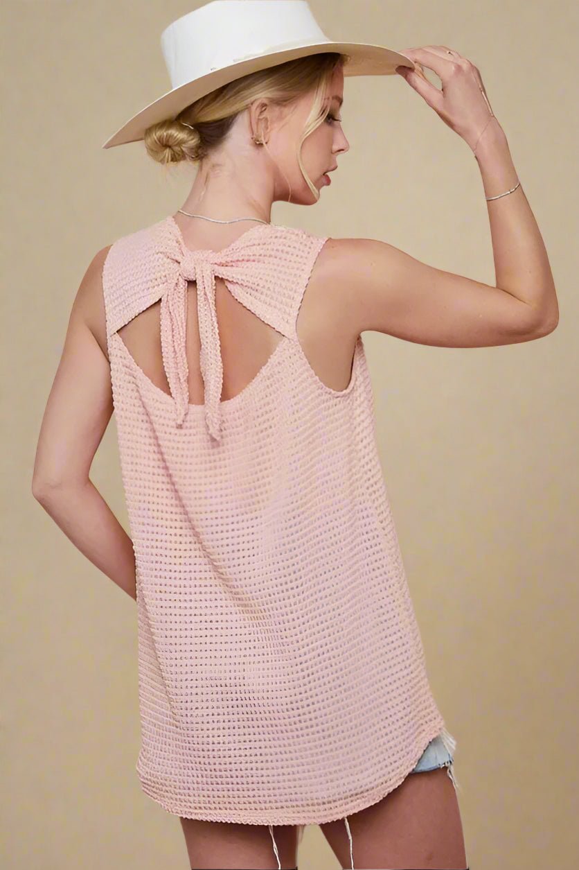 BiBi - Waffle Knit Tie - Back Tank – Soft Peach