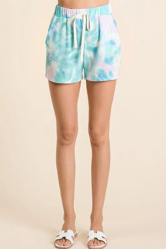 BiBi - Waffle Knit Tie - Dye Shorts – Aqua & White
