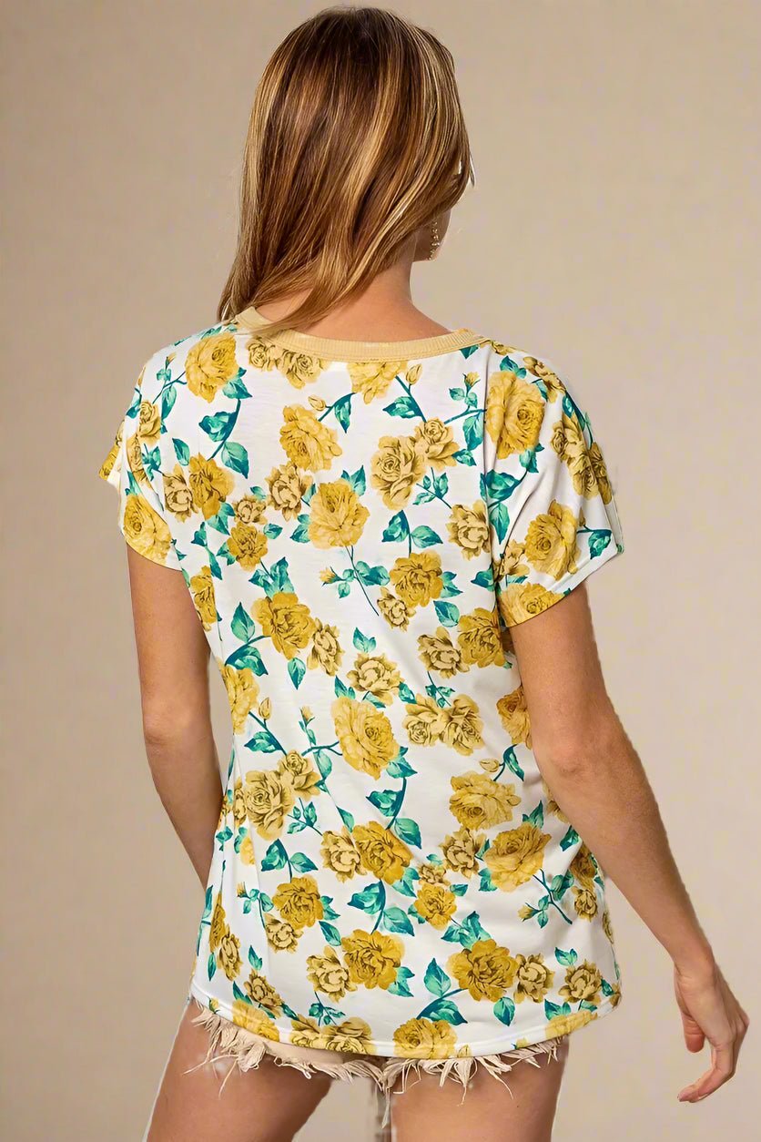 BiBi - Yellow Rose Floral Lounge Tee