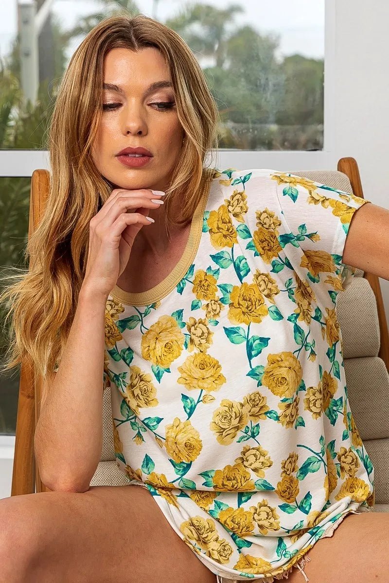 BiBi - Yellow Rose Floral Lounge Tee