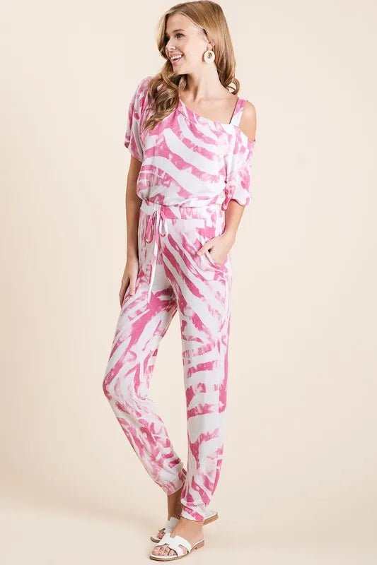 BiBi - Zebra Tie Dye Lounge Set in Pink & Ivory