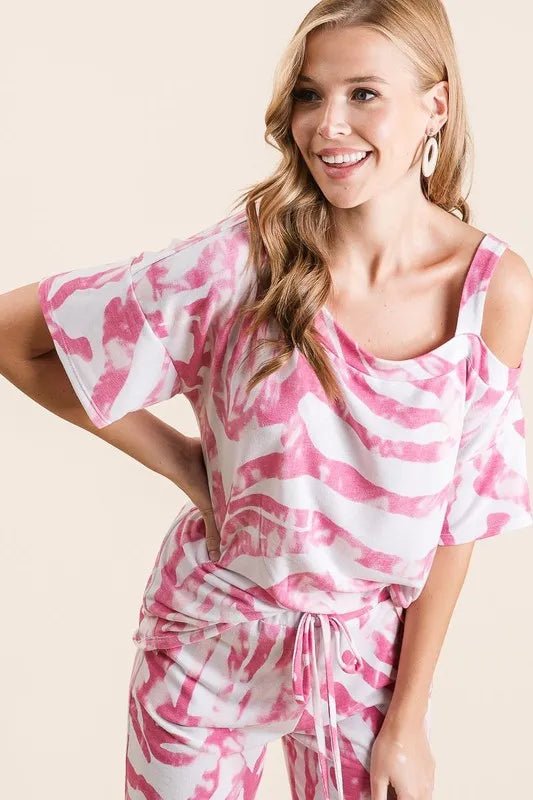 BiBi - Zebra Tie Dye Lounge Set in Pink & Ivory