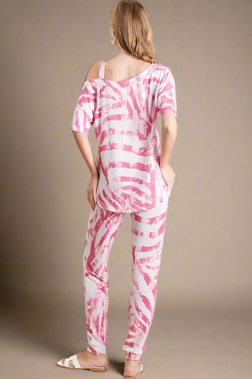 BiBi - Zebra Tie Dye Lounge Set in Pink & Ivory