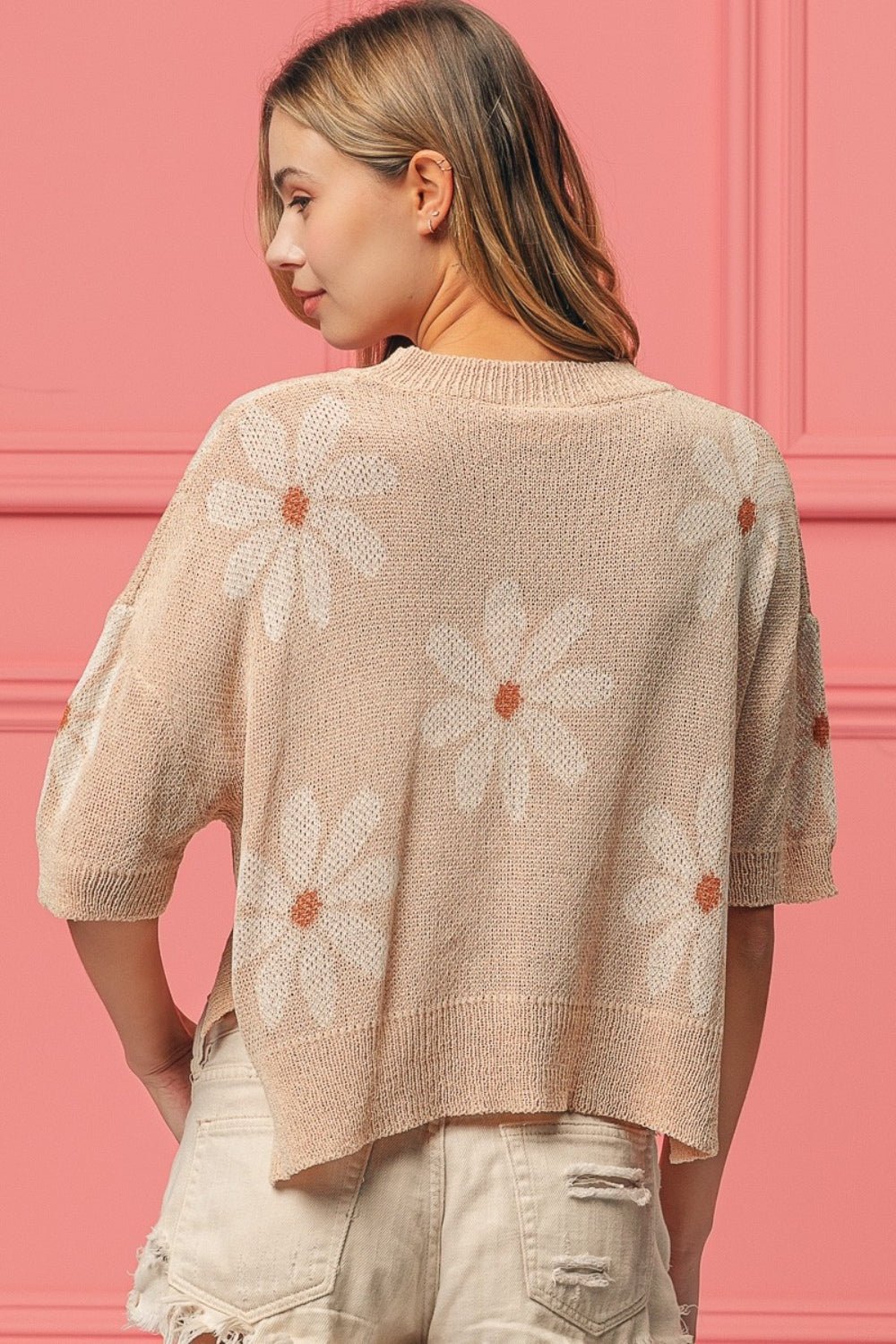 BiBiFloral Pattern Tunic Sweater in Oatmeal Ivory