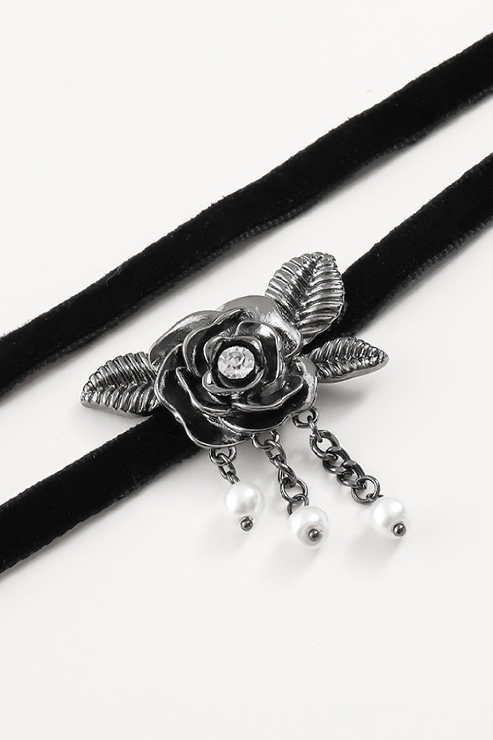 Black Double Strand Velvet Flower Pendant NecklaceNecklaceBeach Rose Co.
