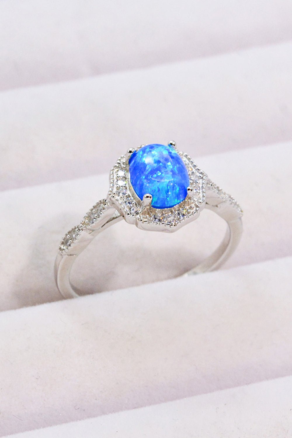 Blue Opal and Zircon Silver RingRingBeach Rose Co.