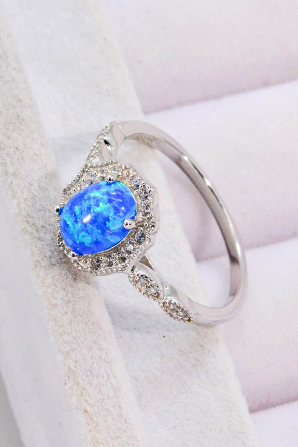 Blue Opal and Zircon Silver RingRingBeach Rose Co.