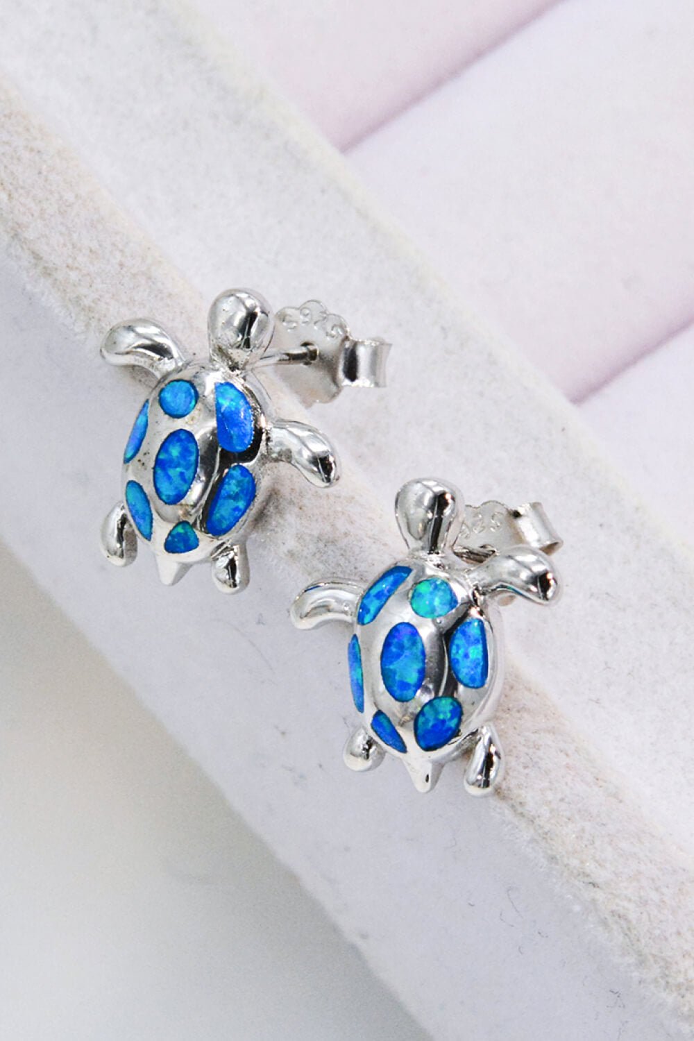 Blue Opal Turtle Silver Stud EarringsEarringsBeach Rose Co.