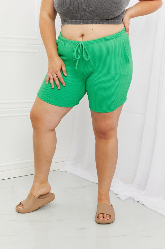 Blumin ApparelRib Knit Drawstring Waist Shorts in Green