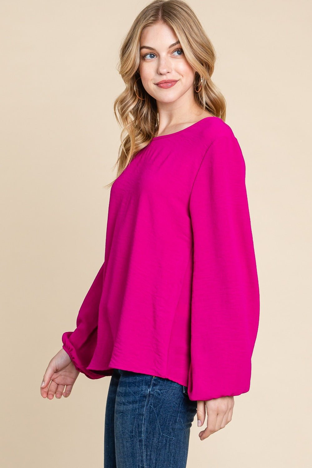 BOMBOM - Balloon Sleeve Top in Magenta