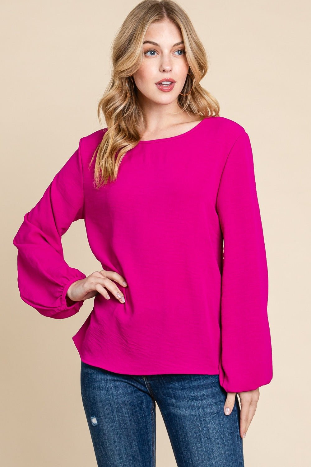 BOMBOM - Balloon Sleeve Top in Magenta