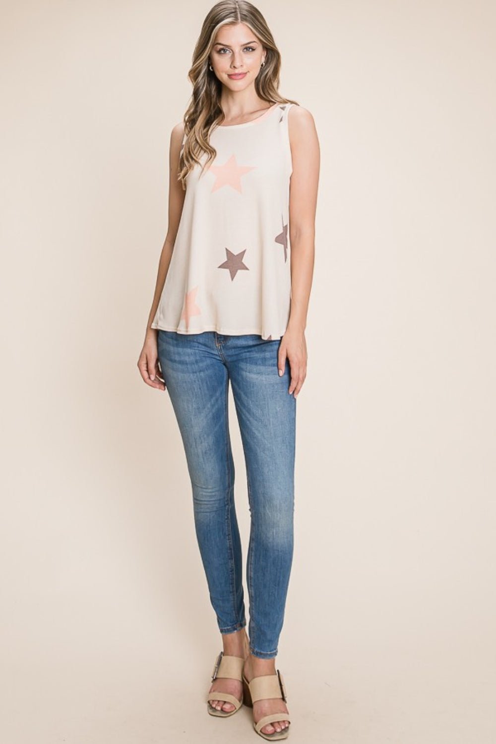 BOMBOM - Beige Star Print Tank Top