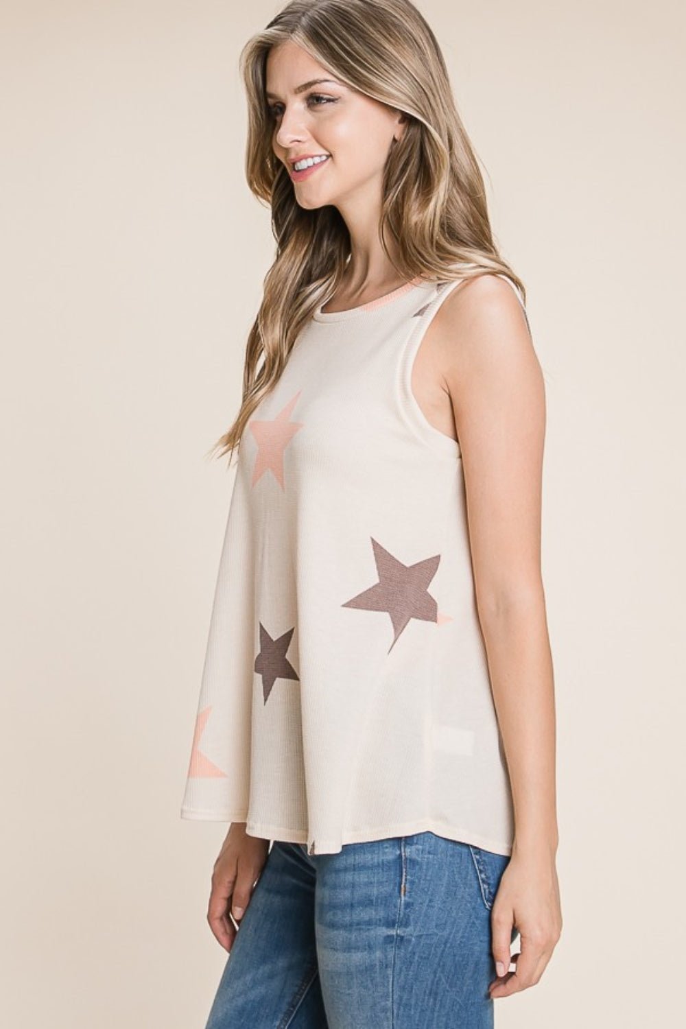 BOMBOM - Beige Star Print Tank Top