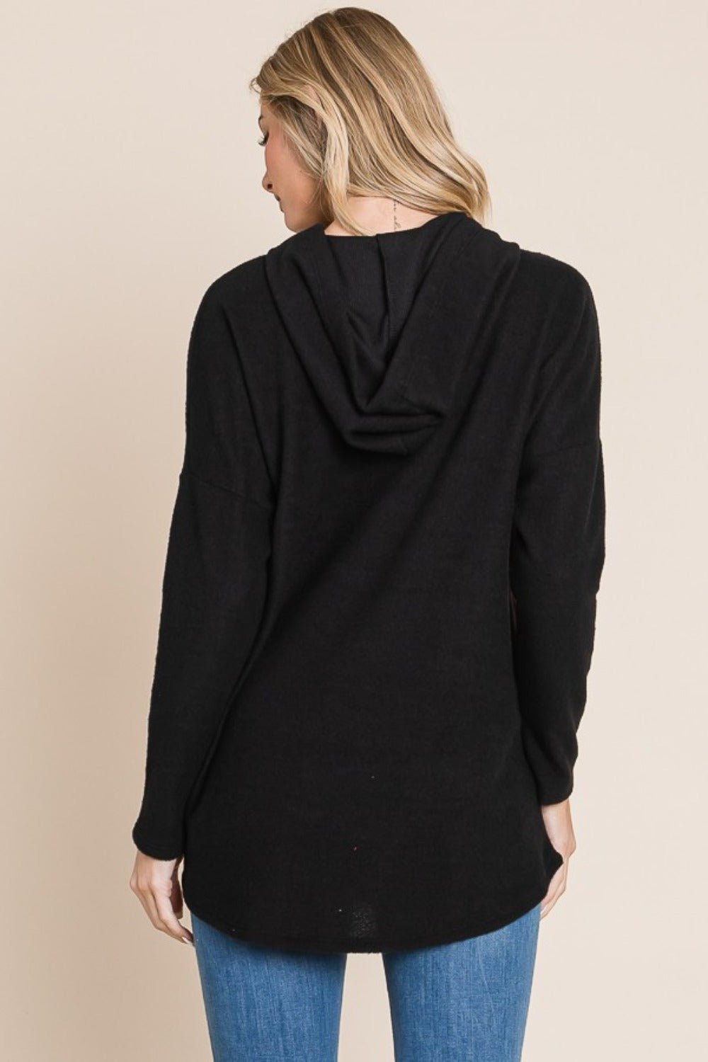 BOMBOM - Black Drop Shoulder Knit Hoodie