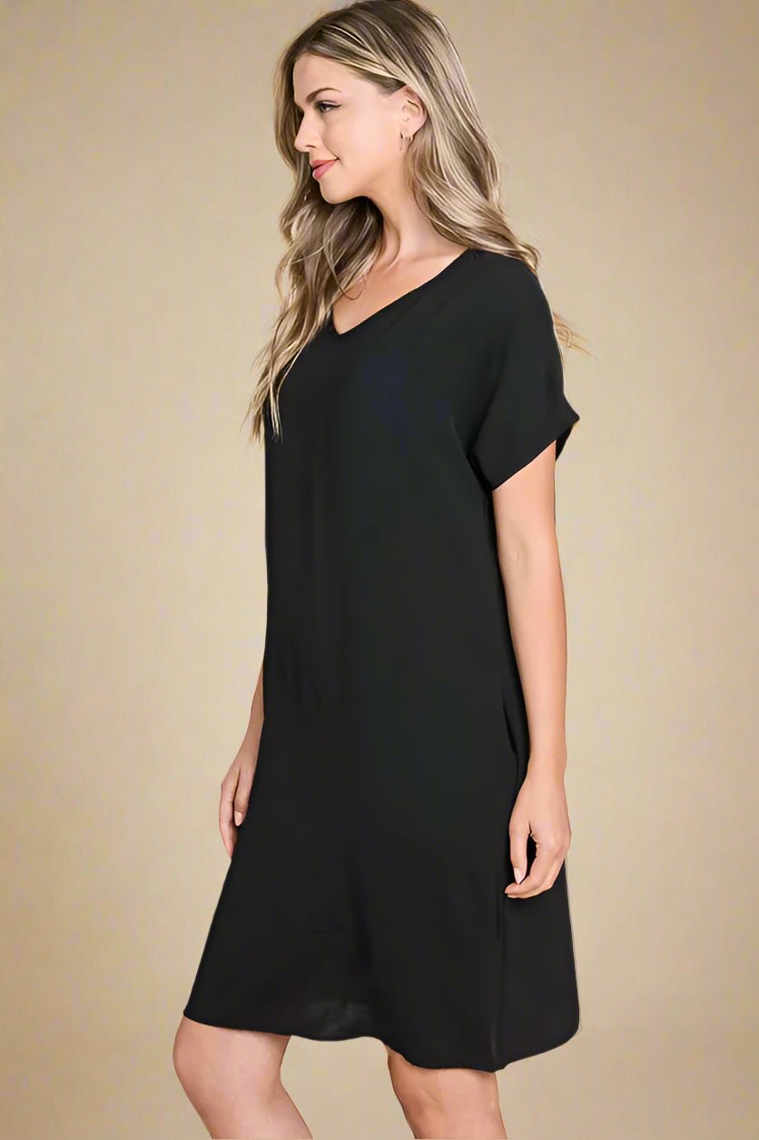 BOMBOM - Black Everyday V - Neck Pocket Dress