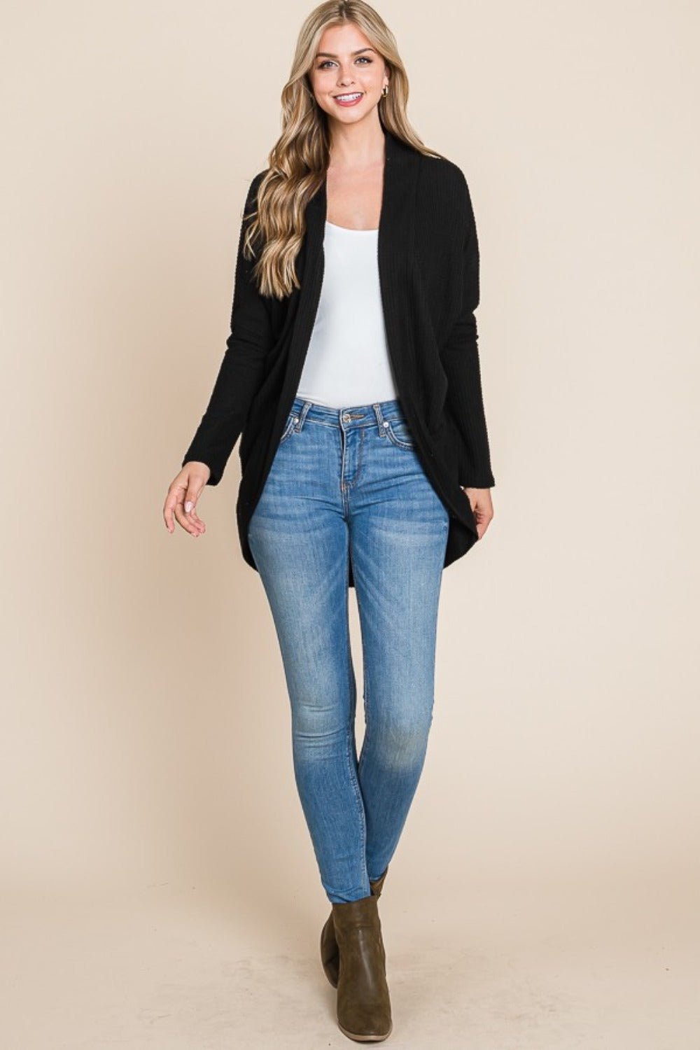 BOMBOM - Black Open Front Cocoon Cardigan