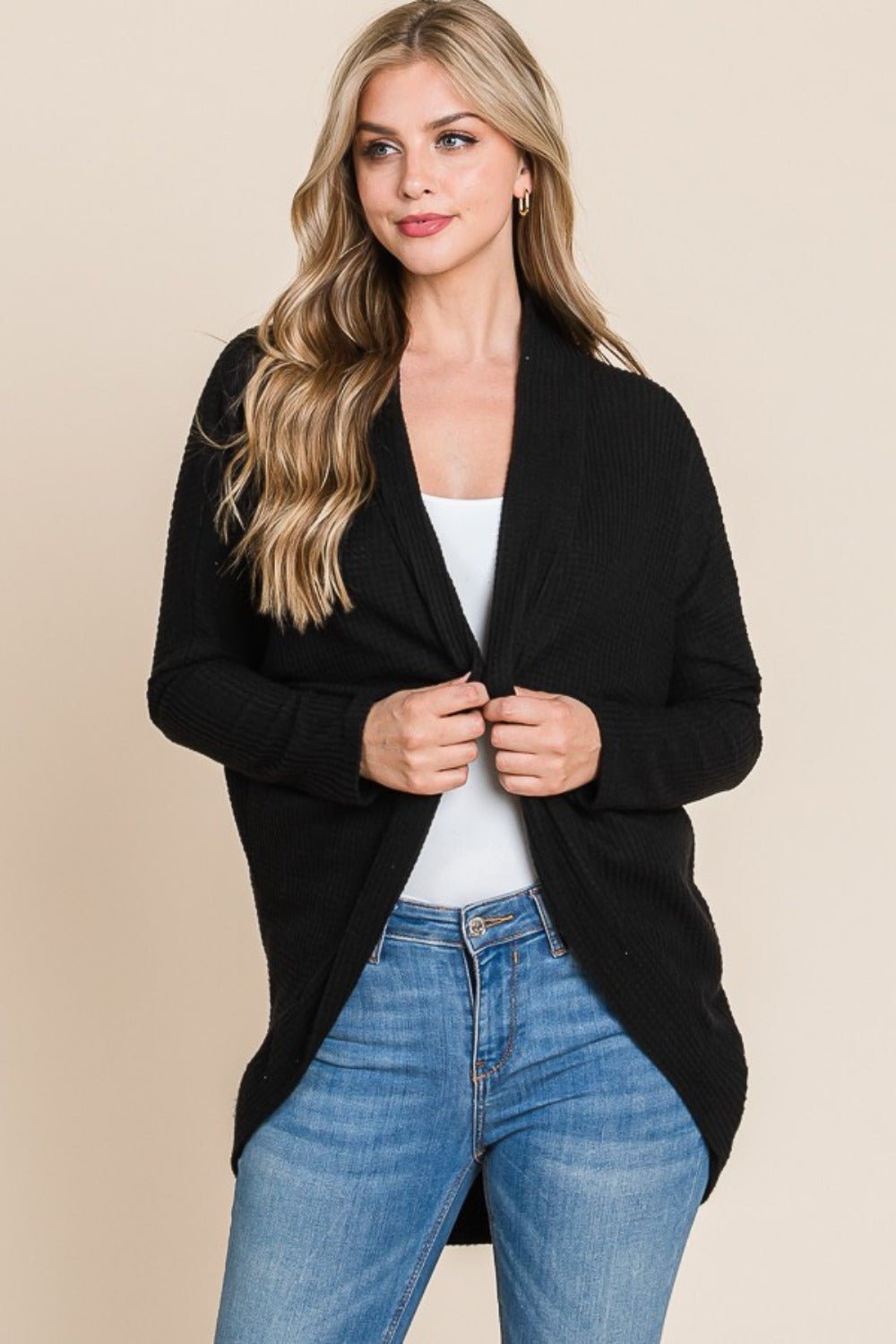 BOMBOM - Black Open Front Cocoon Cardigan