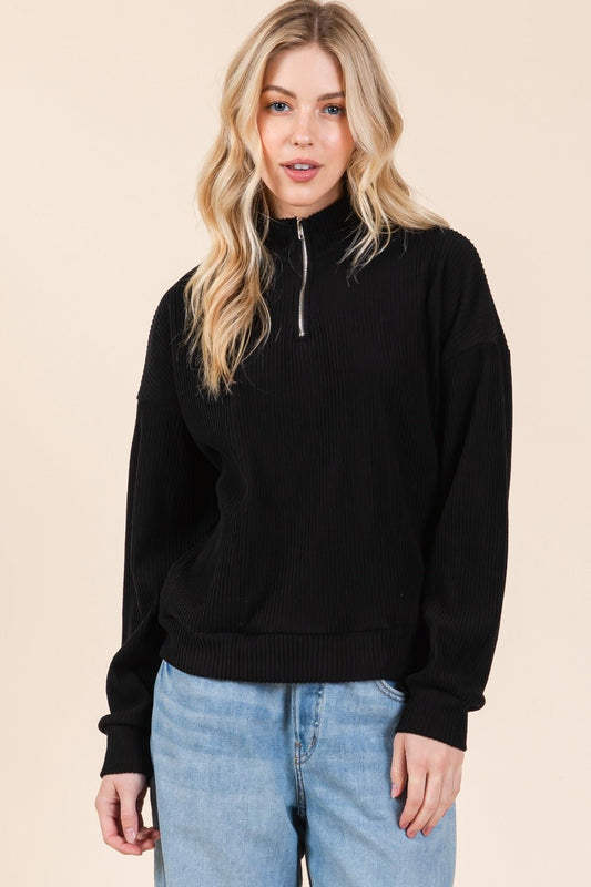 BOMBOM - Black Quarter Zip Sweatshirt with Pockets