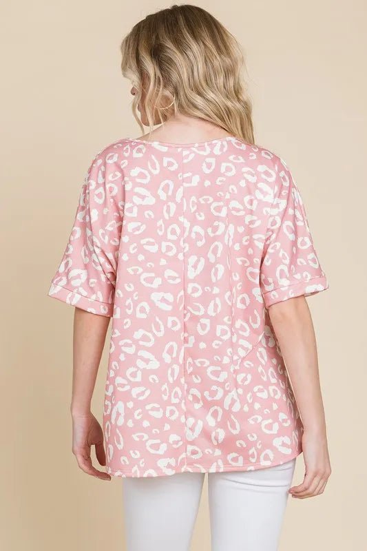 BOMBOM - Blush Pink Leopard Print Short Sleeve Tee