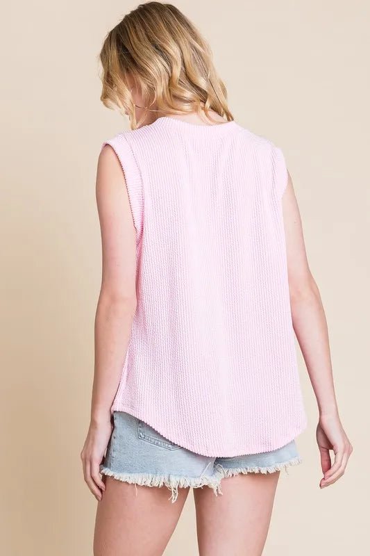 BOMBOM - Blush Pink Rib Knit Sleeveless Tunic Top