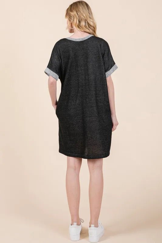 BOMBOM - Charcoal & Heather Gray Button - Front Mini Dress
