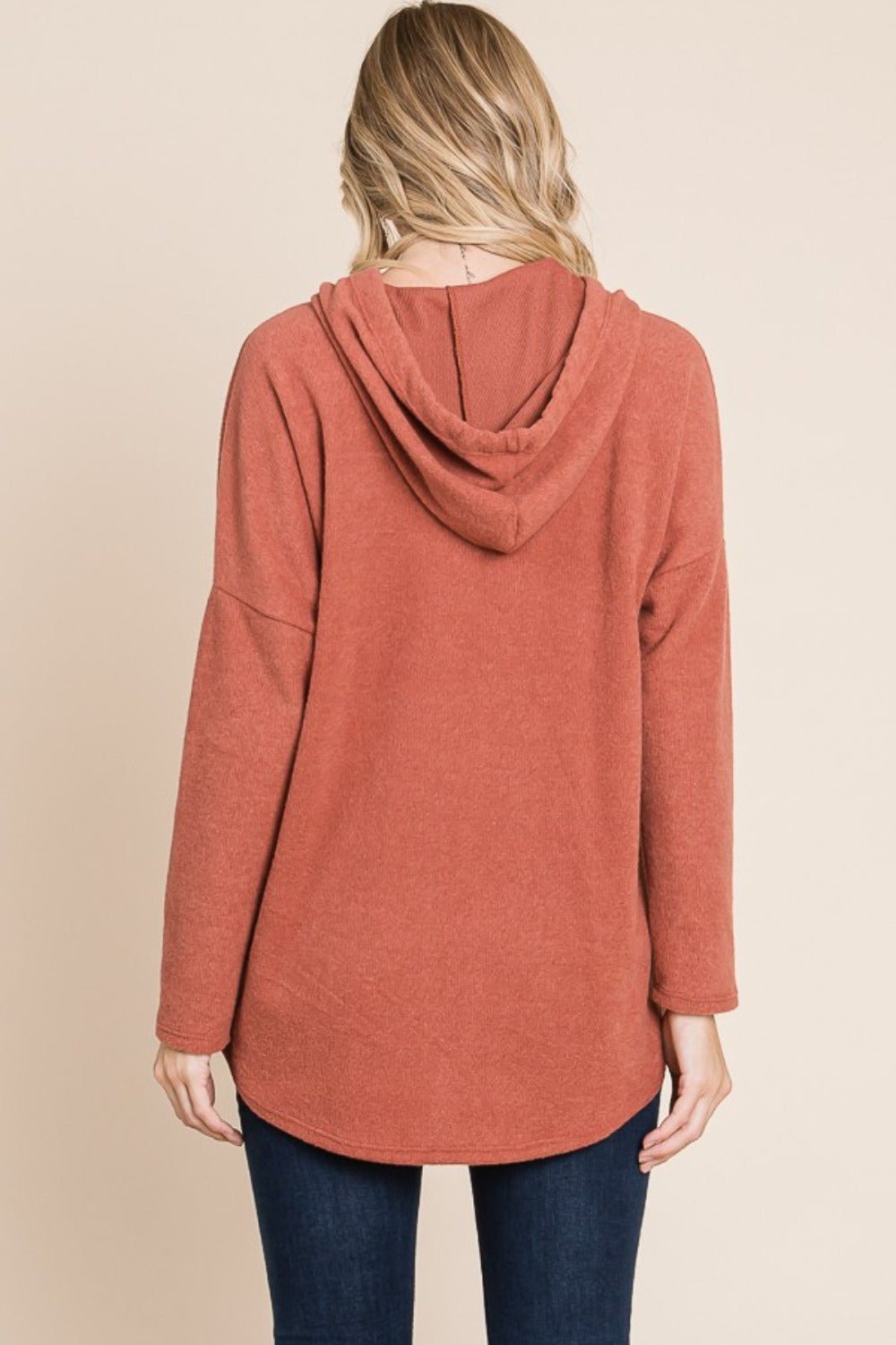 BOMBOM - Drop Shoulder Knit Hoodie in Brick